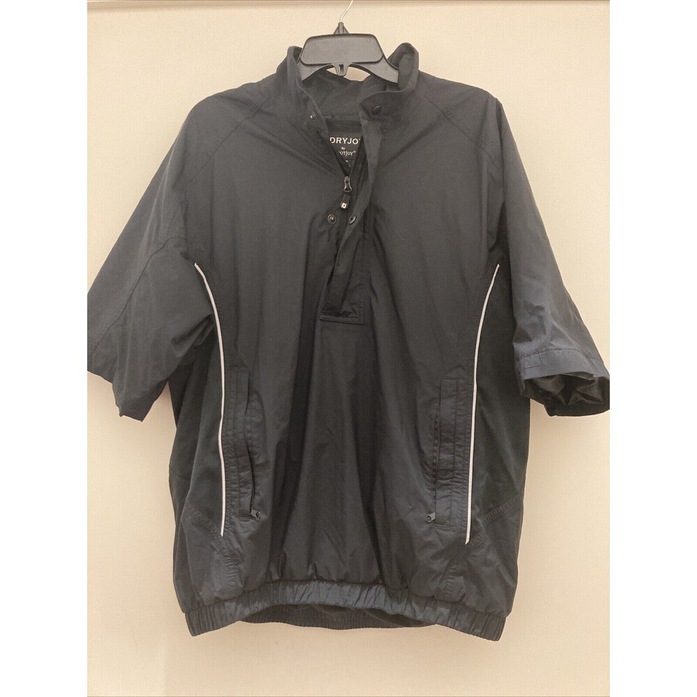 FootJoy DryJoys Pullover Golf Rain Black Half Zip Windbreaker Mens L ShortSleeve